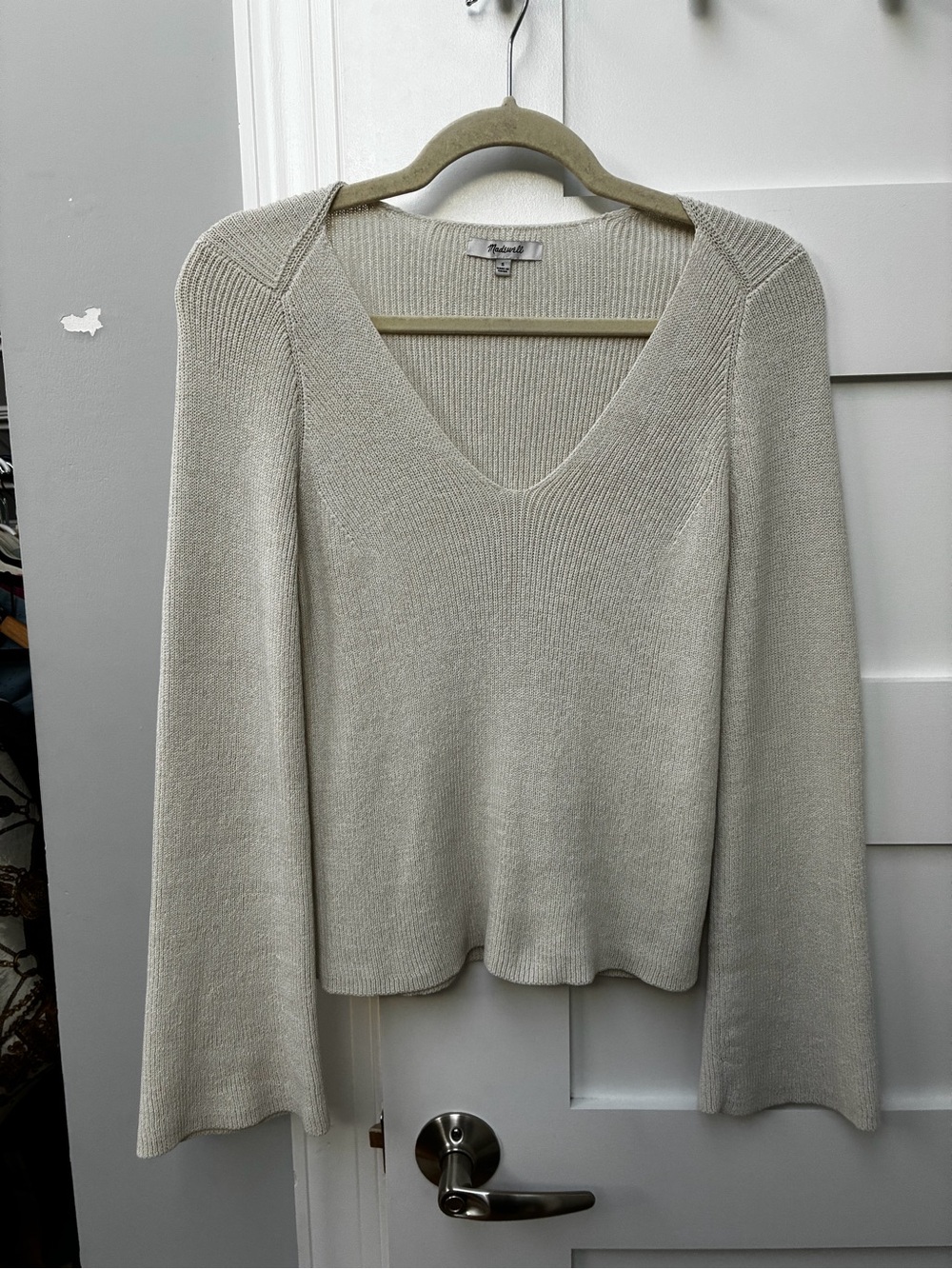 Madewell Cream V-Neck Ribbed Sweater - Picture 5 of 9